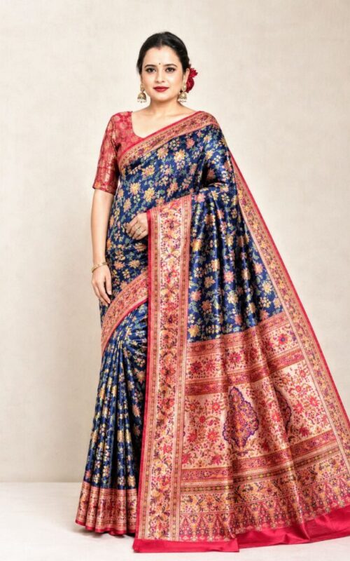 Navy Blue Meenakari Jaal Saree